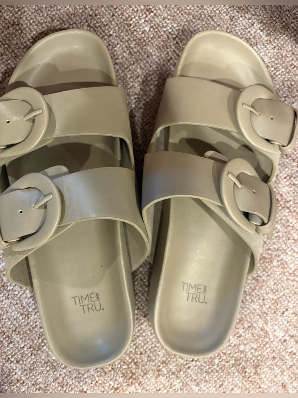 Time and Tru Women's Light Taupe Buckle Slide Sandals